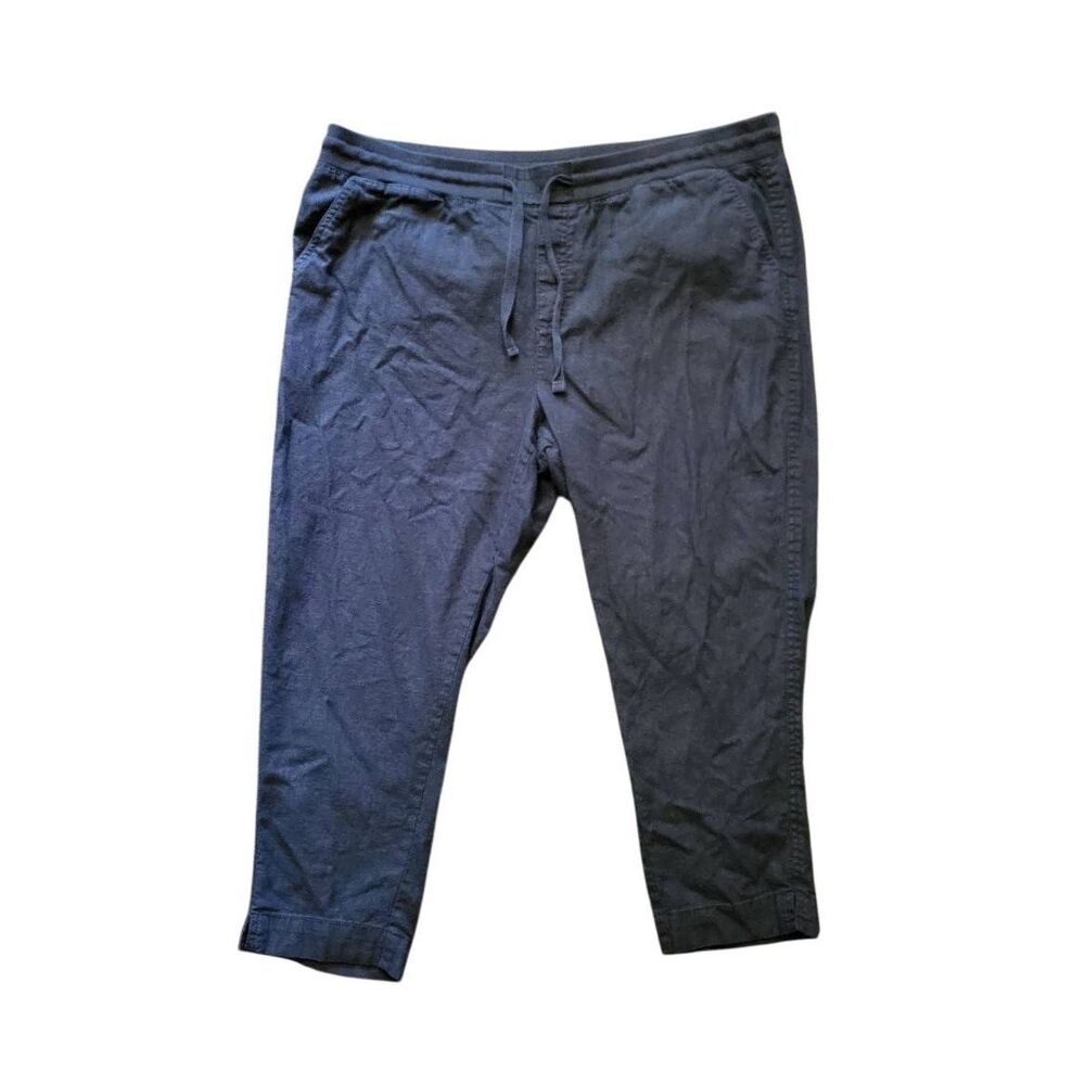 Nordstrom Susina Pants Women's XL Black Linen Blend Cropped Capri Summer Comfort - Picture 1 of 4